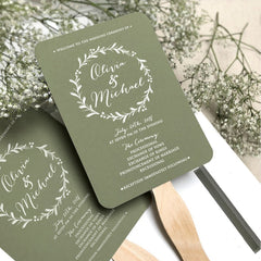 Green Wedding Program Fans Wooden Sticks Included, Sage Green Wedding Program Fan, Printed Greenery Ceremony Wedding Fan, Simple Program Fan
