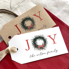 Christmas Wreath Design Favor Tags, Christmas Favor Tags, Christmas Wreath Name Tags, Christmas Wreath Gift Tags, Gift Tags, Joy