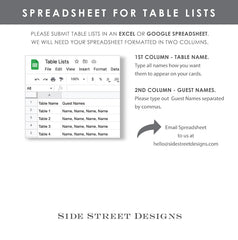 Printed Wedding Seating Chart Cards, Reception Seating Cards, DIY Seating Display, 5x7 Printed Table Lists