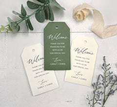 Hotel Welcome Tags, Out of Town Wedding Gift Bag Tags, Printed, Customized, Many Wedding Colors Available
