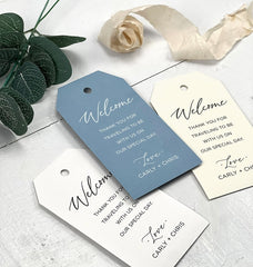 Hotel Welcome Tags, Out of Town Wedding Gift Bag Tags, Printed, Customized, Many Wedding Colors Available