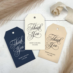 Wedding Thank You Tags, Tags for Wedding Gift Bags and Wedding Favors, Printed, Customized, Many Wedding Colors Available