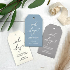 Oh Boy! Baby Shower Favor Tags, Tags for Baby Boy Shower Game Prizes, Baby Shower Favor Gift Tags, Modern and Unique Blue Baby Shower Tags