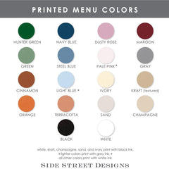 Simple Wedding Menu Cards - Printed Wedding Menus - Menus For Reception Tables - Wine Wedding Menus