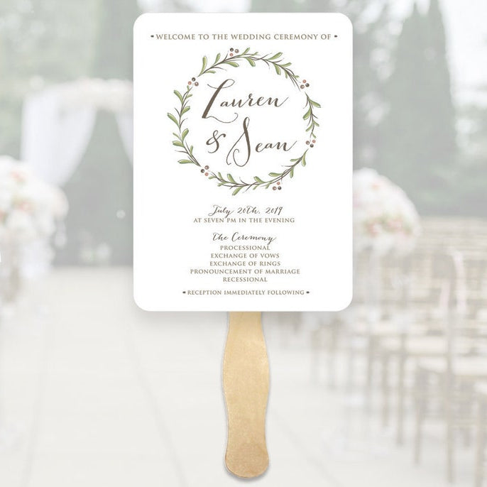 Wedding Program Fans Wooden Sticks Included - Wedding Program Fans - Printed Ceremony Wedding Fan - Simple Wedding Wreath Ceremony Fans