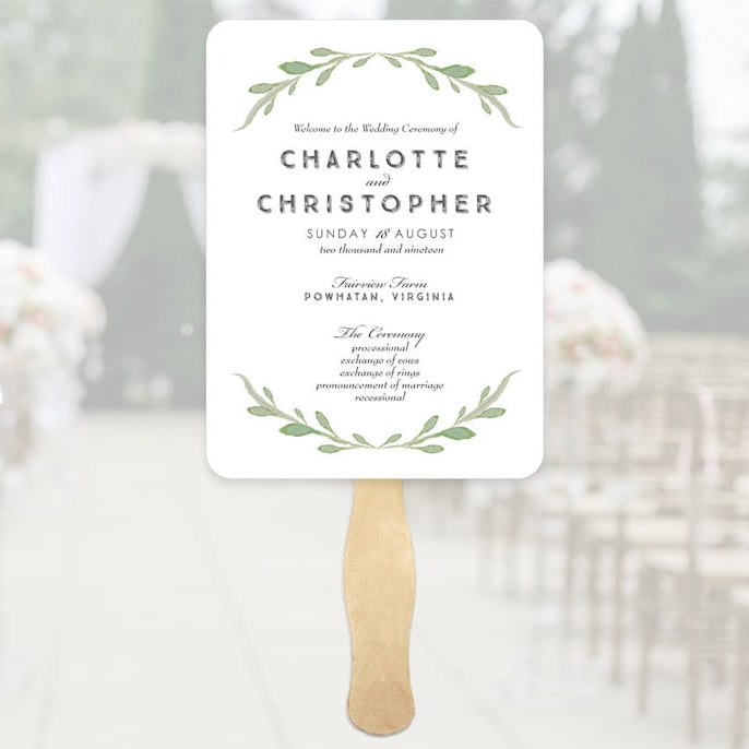 Greenery Wedding Program Fans Sticks Included - Printed Wedding Program Fans - Greenery Fans for Wedding - Simple Wedding Program Fans