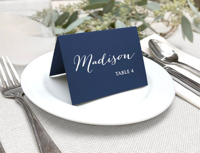 Navy Blue Wedding Menu Card - Modern White Printing Wedding Menu Cards - Navy Blue