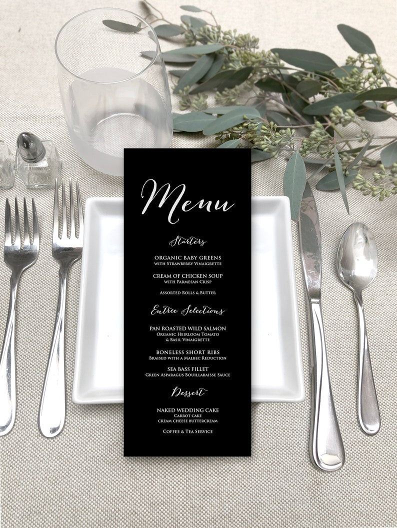 Black Place Cards, Printed Black and White Wedding Escort Cards, Simple Modern Black with White Printing Name Cards, Modern Place Cards