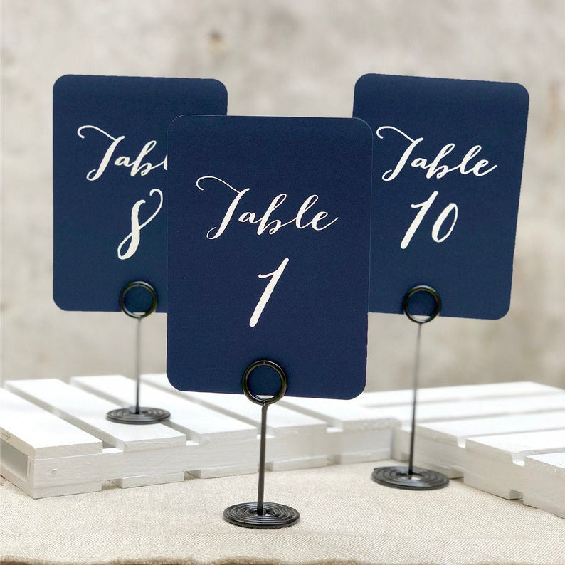 Navy Blue Table Numbers- Simple Table Numbers - Double Side Printed Table Numbers - Table Numbers - White Ink