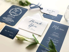 Navy Blue Wedding Menu Card - Modern White Printing Wedding Menu Cards - Navy Blue