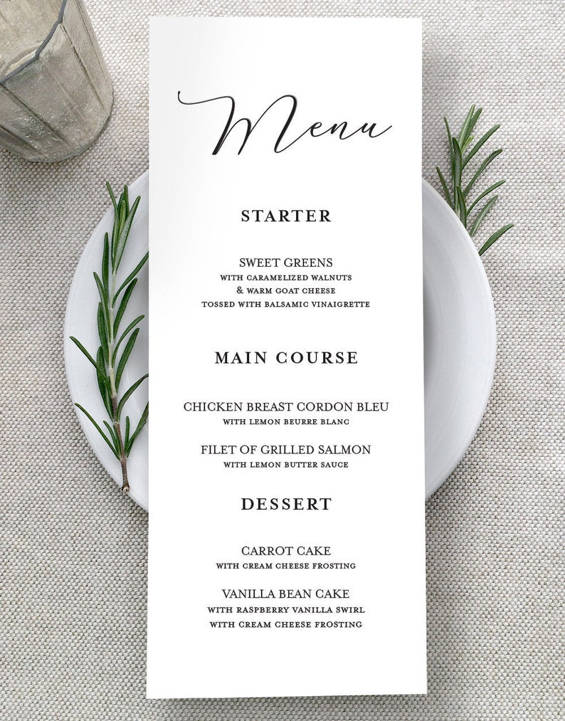 Navy Blue Wedding Menu Cards - Printed Wedding Menus - Menus For Reception Tables - White Ink Printing