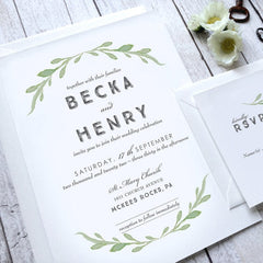 Greenery Wedding Invites, 5x7 Simple Greenery Invitation with RSVP card and Envelopes, Printed Wedding Invitation