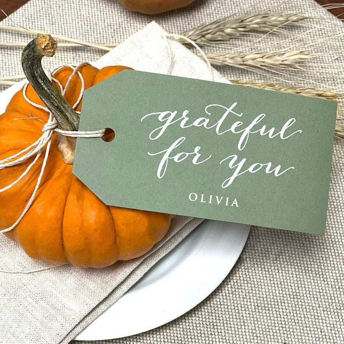 Thanksgiving Place Card, Thanksgiving Name Card Tags, Thanksgiving Napkin Tags, Printed Thankful and Grateful Place Cards