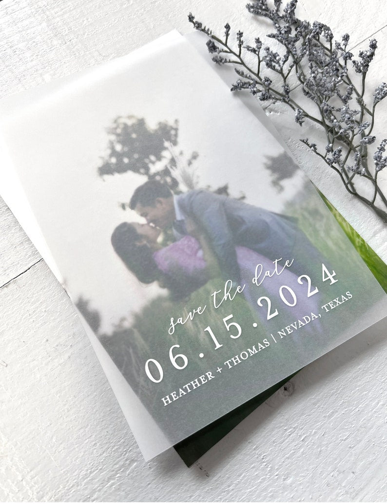 Vellum Save The Dates, Printed Vellum Overlays, Vellum Overlay Invitations, White or Black Ink on Vellum, DIY Vellum, Photos Not Included