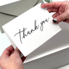 Simple Thank You Cards Set of 8 - Modern Black and White Wedding Thank You Cards - Folded Note Cards with Envelopes