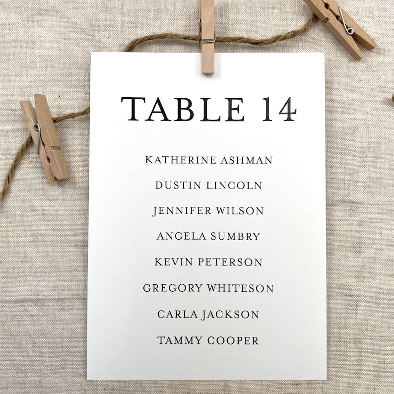 Printed Wedding Seating Chart Cards, Reception Seating Cards, DIY Seating Display, 5x7 Printed Table Lists