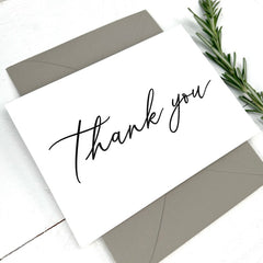 Simple Thank You Cards Set of 8 - Modern Black and White Wedding Thank You Cards - Folded Note Cards with Envelopes