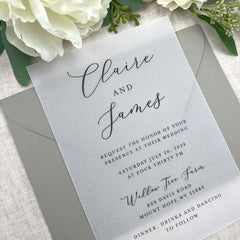 Classic Vellum Wedding Invitations, Printed Vellum Invitation Inserts, Vellum Paper, White or Black Ink, 5x7 Prints, Envelopes Not Included