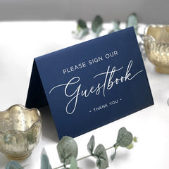 Printed Guestbook Table Sign, Navy Please Sign Our Guestbook Sign, Modern Minimalist Guestbook Signs, Table Top Cards, Printed and Folded