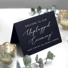 Unplugged Ceremony Sign, Black and White Unplugged Wedding Table Sign, No Cell Phone Sign, Modern Minimalist, Table Card, Printed and Folded