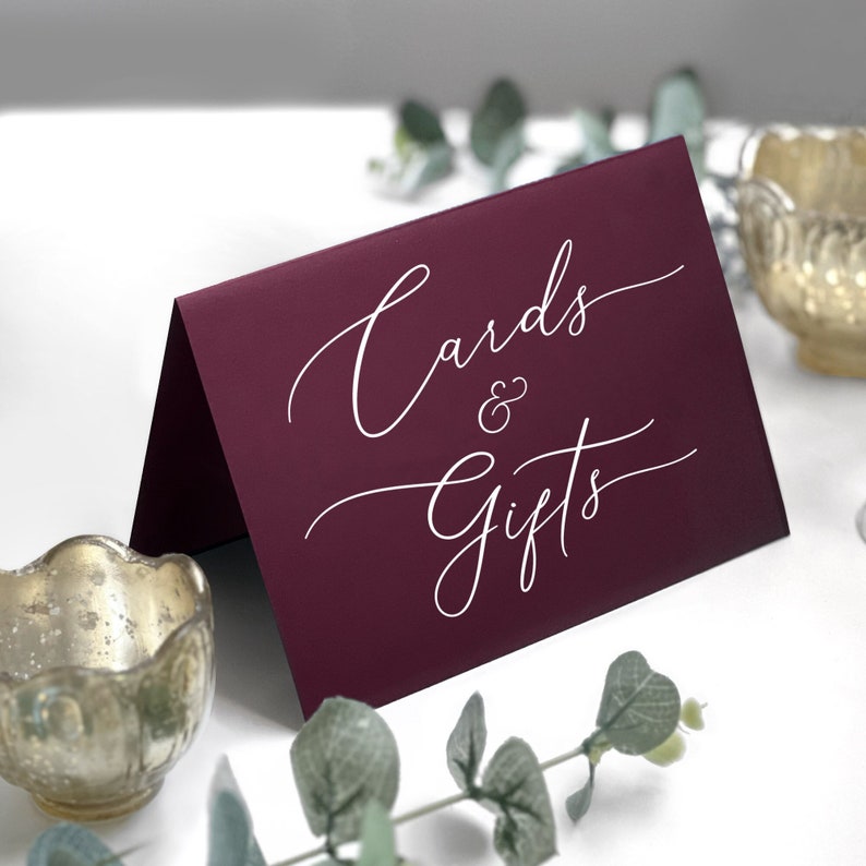 Printed Cards and Gifts Table Sign, Maroon Gifts Sign, Modern Minimalist Gifts Sign, Wedding Gifts, Wedding Table Top Card, Print and Folded