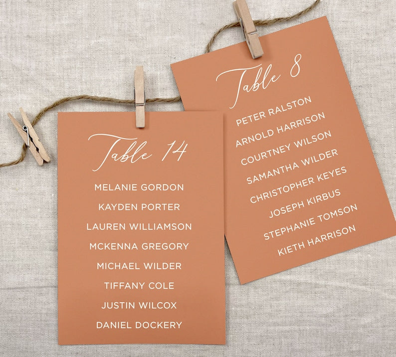 Printed Wedding Seating Chart Cards, Reception Seating Cards, DIY Seating Display, 5x7 Printed Table Lists