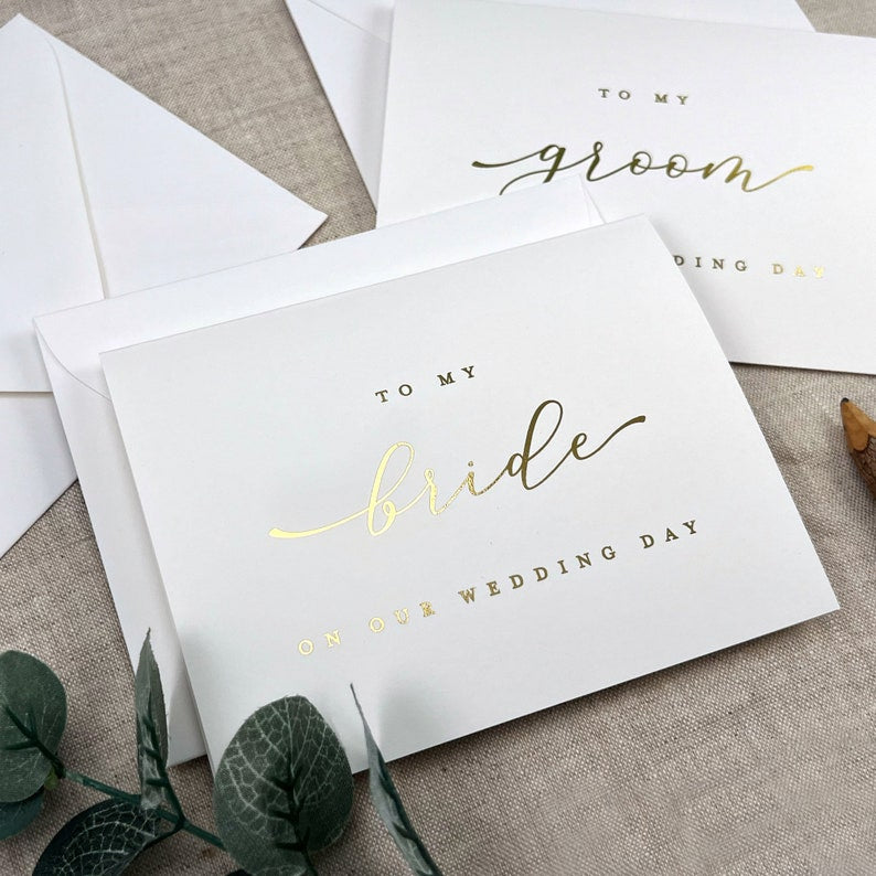 Gold Foil To My Bride Wedding Day Card, To My Bride Card, Classy and Simple Wedding Day Cards