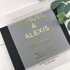 Gold Foil Vellum Wedding Invitations, Printed Real Gold Foil Vellum Invitation Inserts, Vellum Paper, 5x7 Prints, Envelopes Not Included