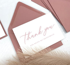 Thank You for Being My Bridesmaid Cards Matching Envelopes, Folded Thank You Cards, Blank Inside, Maid of Honor Thank You Cards