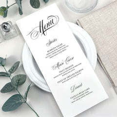 Printed Wedding Menu Cards, Classic Custom Wedding Menus, Menus For Reception Tables, Bridal Shower Menu Cards