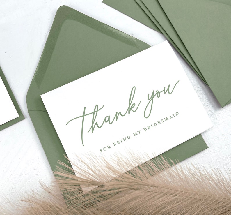 Wedding Day Thank You for Being My Bridesmaid Cards with Matching Envelopes, Folded Thank You Cards, Blank Inside