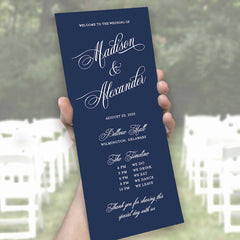 Printed Wedding Timeline Programs, Printed Wedding Ceremony Programs, Custom Wedding Programs - White Ink Printing, Classic and Romantic