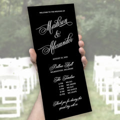 Printed Wedding Timeline Programs, Printed Wedding Ceremony Programs, Custom Wedding Programs - White Ink Printing, Classic and Romantic