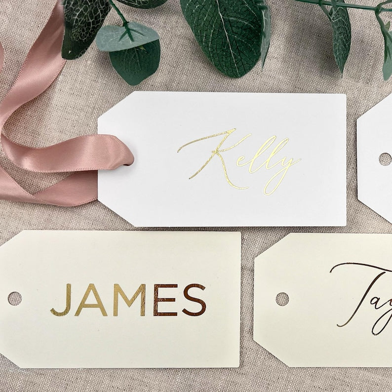 Gold Bridesmaid Gift Tags, Personalized Name Tags that Shine, Gold, Rose Gold, Silver Bridesmaid Gift, Bridal Bling, Elevated Gift Tags