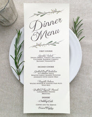 Wedding Menu Card - Rustic Wedding Menus - Ivory or White - Meal Options - Spring Wedding - Fall Wedding - Printed Menu